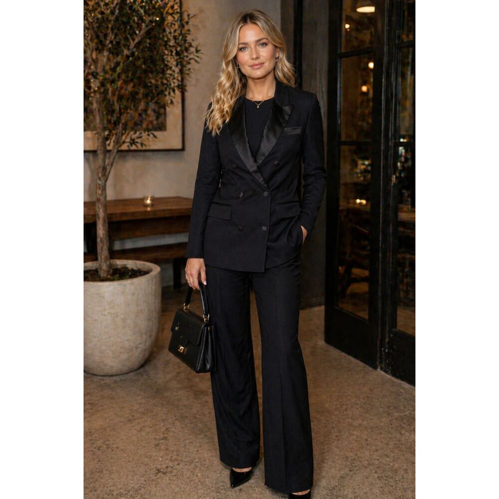 NWT LOFT Satin Lapel Double Breasted Blazer Size 6 Black Tuxedo Style NWT